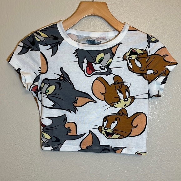 TOM and Jerry Looney Tunes Cartoons Cropped Tee Shirt - Picture 1 of 7